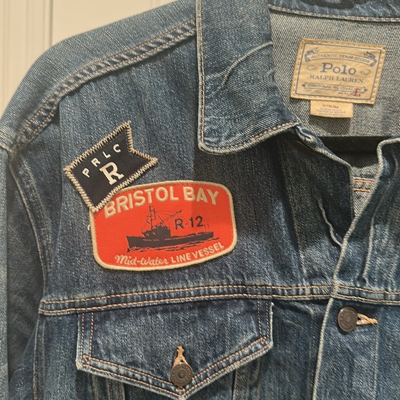 POLO RALPH LAUREN Patched Denim Jacket Sixe Large with Pockets - Picture 4 of 15